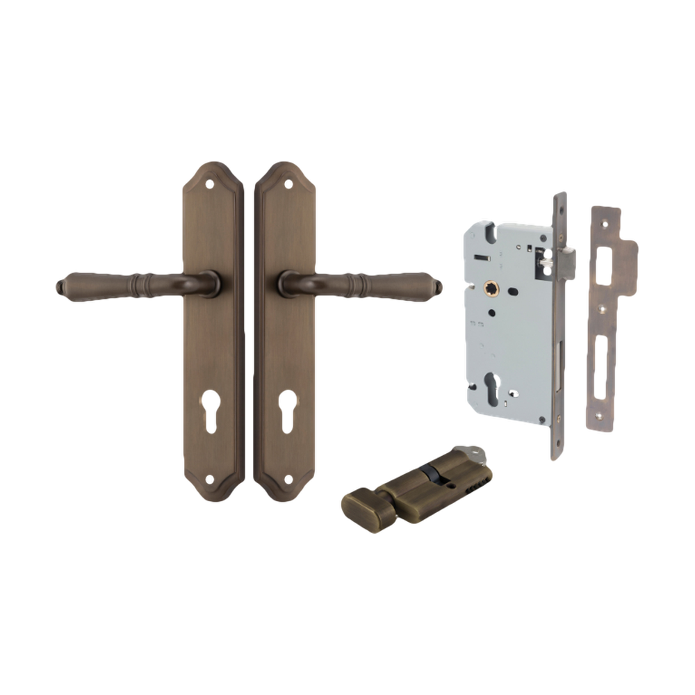 Door Lever Sarlat Shouldered Euro Signature Brass CTC85mm H250xW48xP57mm Entrance Kit Mortice Lock Euro Signature Brass CTC85mm Backset 60mm, Euro Cylinder Key Thumb 6 Pin Signature Brass L70mm KA1 in Signature Brass