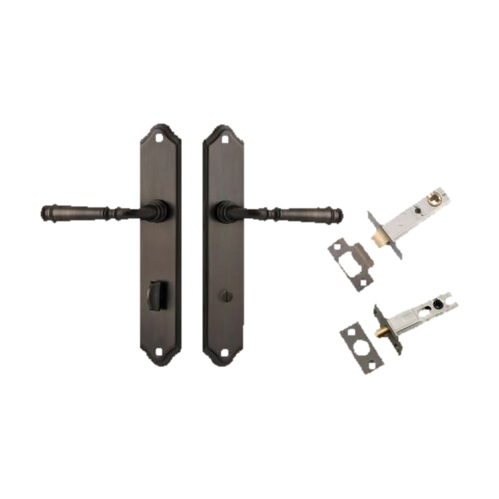 Door Lever Verona Shouldered Privacy Signature Brass CTC85mm H240xW50xP59mm Inbuilt Privacy Kit Tube Latch Split Cam 'T' Striker Signature Brass Backset 60mm, Privacy Bolt Round Bolt Signature Brass Backset 60mm in Signature Brass