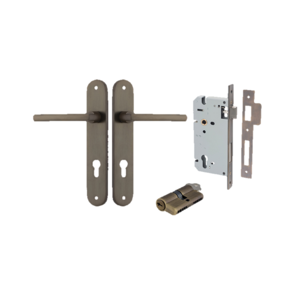 Door Lever Baltimore Oval Euro Signature Brass CTC85mm H240xW40xP55mm Entrance Kit Mortice Lock Euro Signature Brass CTC85mm Backset 60mm, Euro Cylinder Dual Function 5 Pin Signature Brass L65mm KA1 in Signature Brass