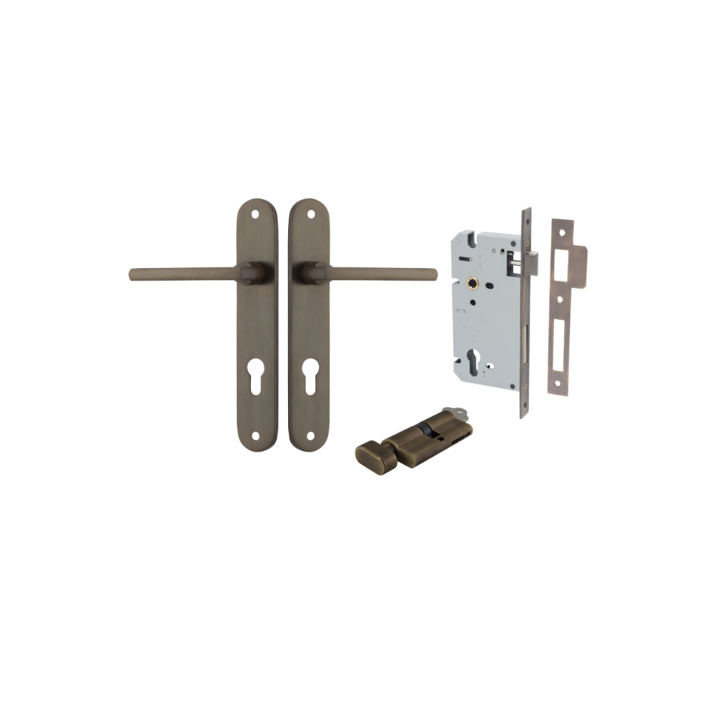 Door Lever Baltimore Oval Euro Signature Brass CTC85mm H240xW40xP55mm Entrance Kit Mortice Lock Euro Signature Brass CTC85mm Backset 60mm, Euro Cylinder Key Thumb 6 Pin Signature Brass L70mm KA1 in Signature Brass