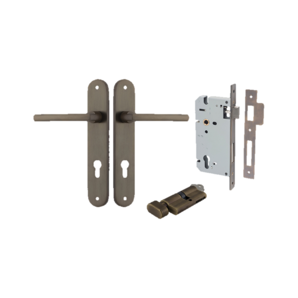 Door Lever Baltimore Oval Euro Signature Brass CTC85mm H240xW40xP55mm Entrance Kit Mortice Lock Euro Signature Brass CTC85mm Backset 60mm, Euro Cylinder Key Thumb 6 Pin Signature Brass L70mm KA1 in Signature Brass