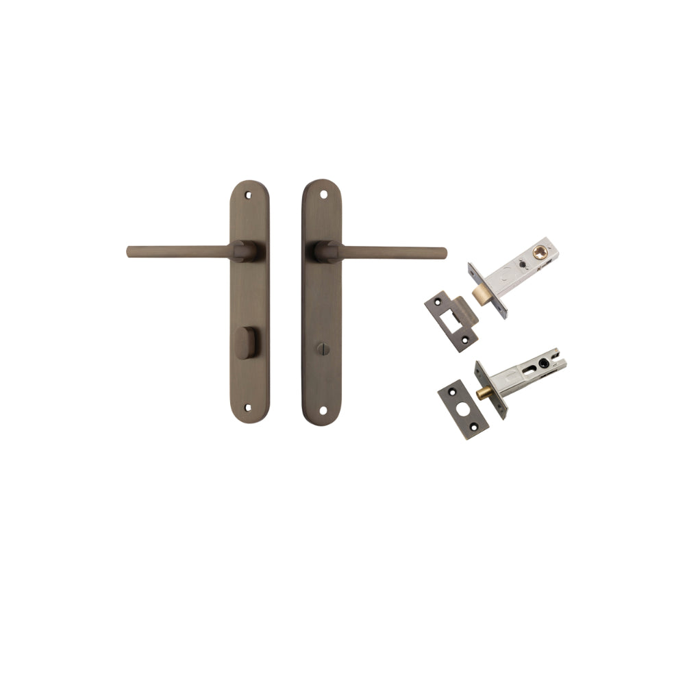 Door Lever Baltimore Oval Privacy Signature Brass CTC85mm H240xW40xP55mm Inbuilt Privacy Kit Tube Latch Split Cam 'T' Striker Signature Brass Backset 60mm, Privacy Bolt Round Bolt Signature Brass Backset 60mm in Signature Brass