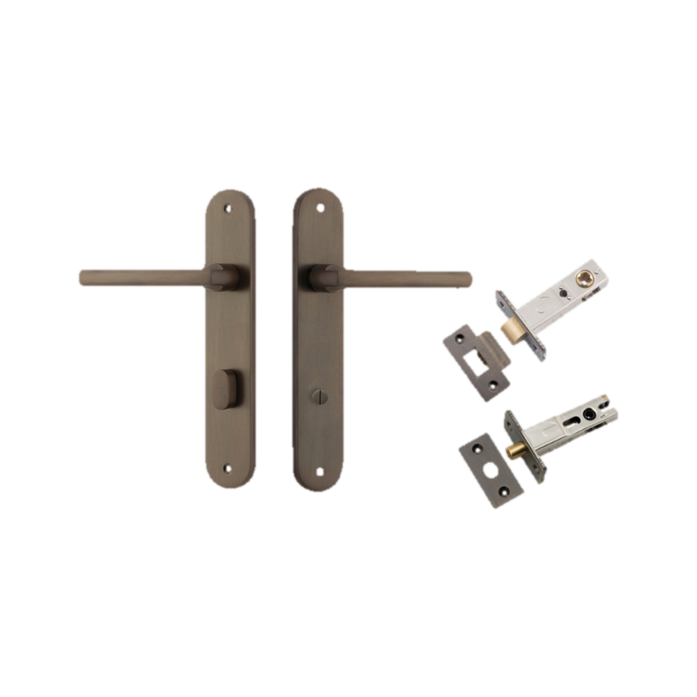 Door Lever Baltimore Oval Privacy Signature Brass CTC85mm H240xW40xP55mm Inbuilt Privacy Kit Tube Latch Split Cam 'T' Striker Signature Brass Backset 60mm, Privacy Bolt Round Bolt Signature Brass Backset 60mm in Signature Brass