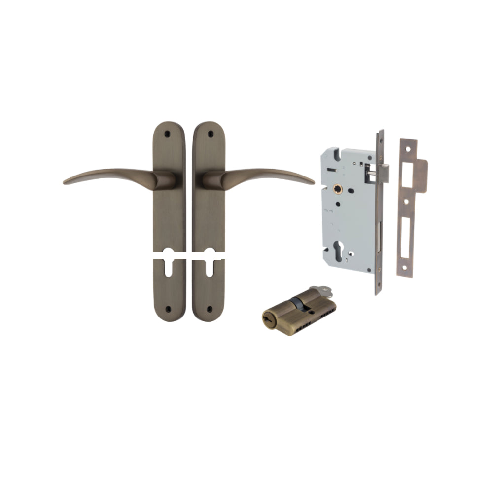 Door Lever Oxford Oval Euro Signature Brass CTC85mm H240xW40xP60mm Entrance Kit Mortice Lock Euro Signature Brass CTC85mm Backset 60mm, Euro Cylinder Dual Function 5 Pin Signature Brass L65mm KA1 in Signature Brass