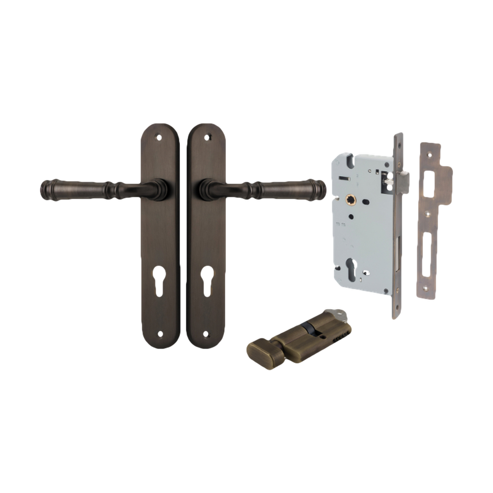 Door Lever Verona Oval Euro Signature Brass CTC85mm H240xW40xP59mm Entrance Kit Mortice Lock Euro Signature Brass CTC85mm Backset 60mm, Euro Cylinder Key Thumb 6 Pin Signature Brass L70mm KA1 in Signature Brass