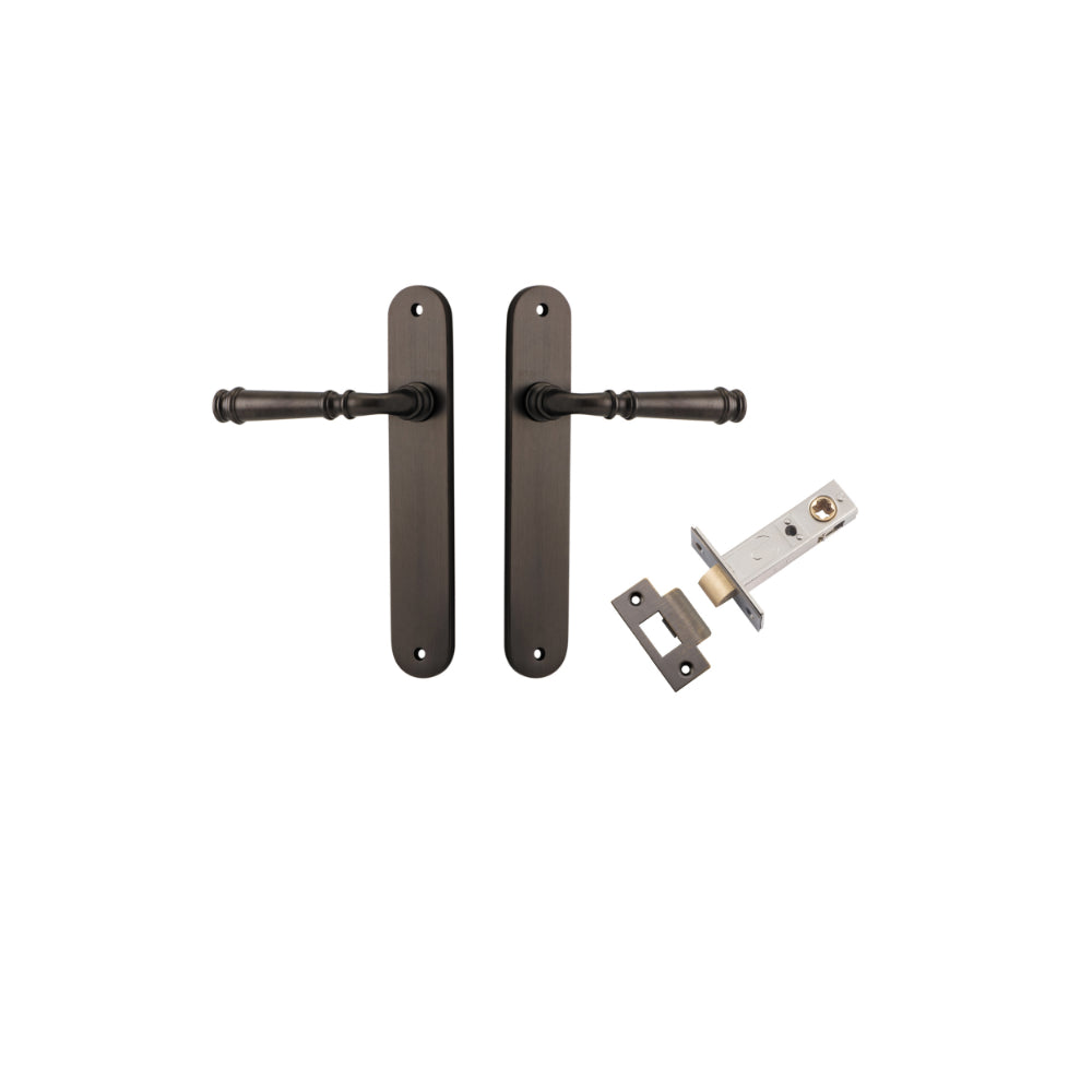 Door Lever Verona Oval Latch Signature Brass H240xW40xP59mm Passage Kit Tube Latch Split Cam 'T' Striker Signature Brass Backset 60mm in Signature Brass