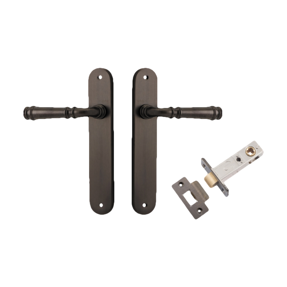 Door Lever Verona Oval Latch Signature Brass H240xW40xP59mm Passage Kit Tube Latch Split Cam 'T' Striker Signature Brass Backset 60mm in Signature Brass