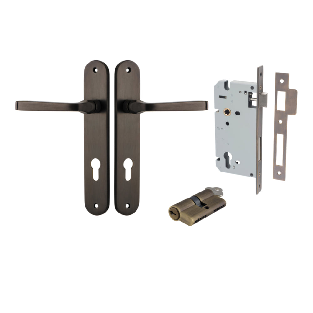 Door Lever Annecy Oval Euro Signature Brass CTC85mm H240xW40xP62mm Entrance Kit Mortice Lock Euro Signature Brass CTC85mm Backset 60mm, Euro Cylinder Dual Function 5 Pin Signature Brass L65mm KA1 in Signature Brass
