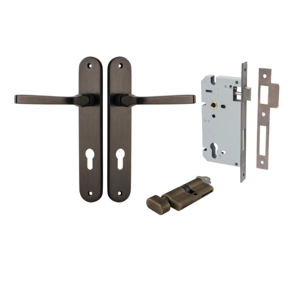 Door Lever Annecy Oval Euro Signature Brass CTC85mm H240xW40xP62mm Entrance Kit Mortice Lock Euro Signature Brass CTC85mm Backset 60mm, Euro Cylinder Key Thumb 6 Pin Signature Brass L70mm KA1 in Signature Brass