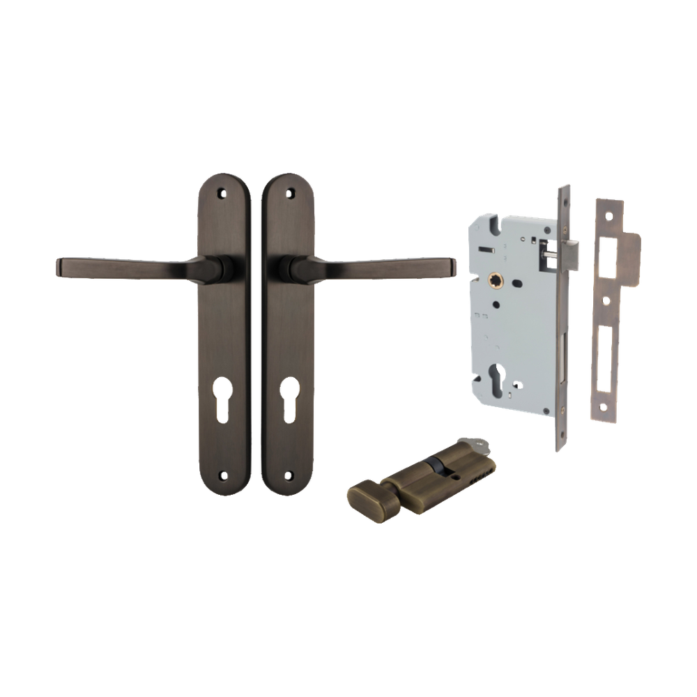 Door Lever Annecy Oval Euro Signature Brass CTC85mm H240xW40xP62mm Entrance Kit Mortice Lock Euro Signature Brass CTC85mm Backset 60mm, Euro Cylinder Key Thumb 6 Pin Signature Brass L70mm KA1 in Signature Brass
