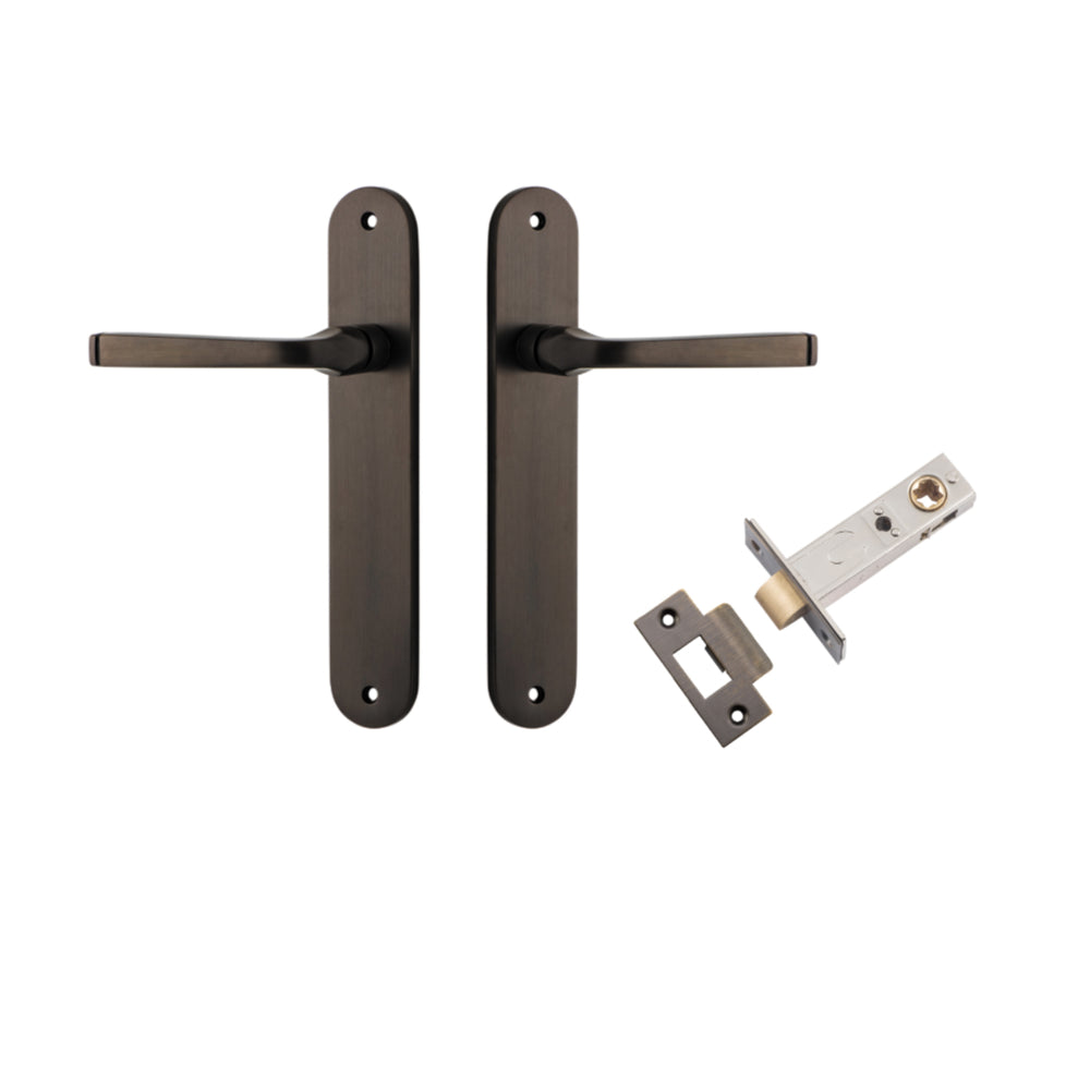 Door Lever Annecy Oval Latch Signature Brass H240xW40xP62mm Passage Kit Tube Latch Split Cam 'T' Striker Signature Brass Backset 60mm in Signature Brass