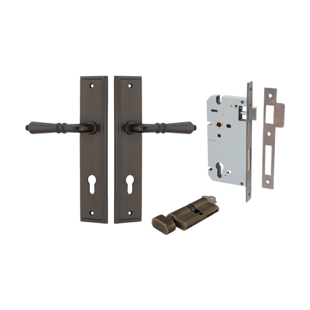 Door Lever Sarlat Stepped Signature Brass Key / Thumb Entrance Kit in Signature Brass