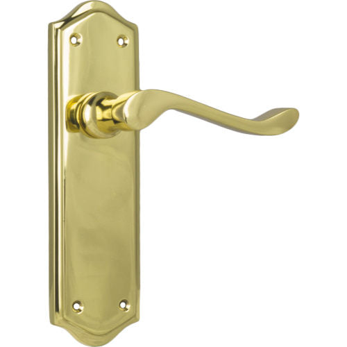 Door Lever Henley Latch Pair Polished Brass H180xW50xP58mm in Polished Brass