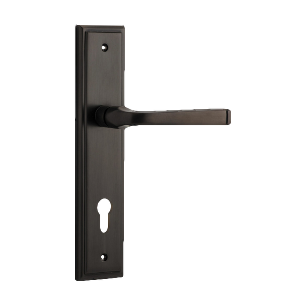Door Lever Annecy Stepped Euro Signature Brass CTC85mm H237xW50xP65mm in Signature Brass