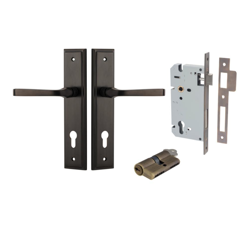 Door Lever Annecy Stepped Euro Signature Brass CTC85mm H240xW50xP65mm Entrance Kit Mortice Lock Euro Signature Brass CTC85mm Backset 60mm Euro Cylinder Dual Function 5 Pin Signature Brass L65mm KA1 in Signature Brass