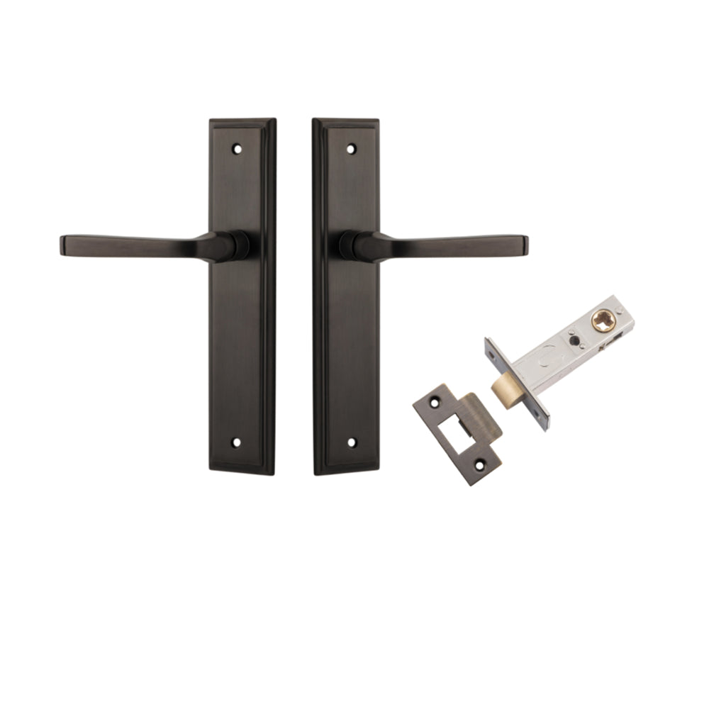 Door Lever Annecy Stepped Latch Signature Brass H240xW50xP65mm Passage Kit Tube Latch Split Cam 'T' Striker Signature Brass Backset 60mm in Signature Brass