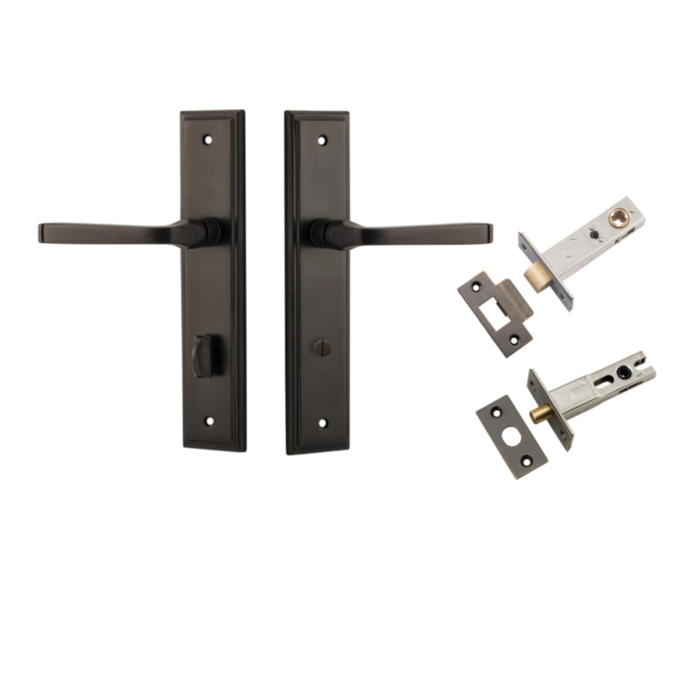 Door Lever Annecy Stepped Privacy Signature Brass CTC85mm H240xW50xP65mm Inbuilt Privacy Kit Tube Latch Split Cam 'T' Striker Signature Brass Backset 60mm Privacy Bolt Round Bolt Signature Brass Backset 60mm in Signature Brass