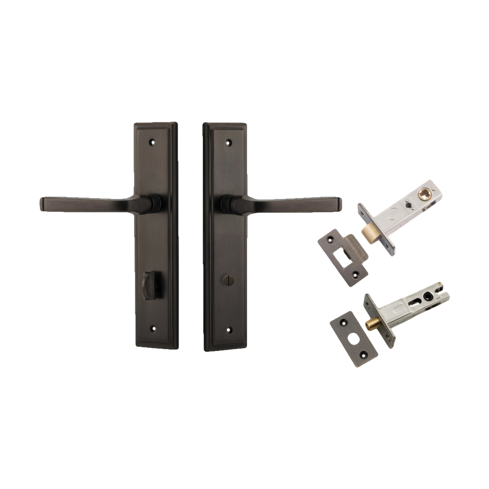 Door Lever Annecy Stepped Privacy Signature Brass CTC85mm H240xW50xP65mm Inbuilt Privacy Kit Tube Latch Split Cam 'T' Striker Signature Brass Backset 60mm Privacy Bolt Round Bolt Signature Brass Backset 60mm in Signature Brass
