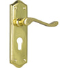 Door Lever Henley Euro Pair Polished Brass H180xW50xP58mm in Polished Brass