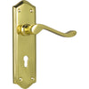 Door Lever Henley Lock Pair Polished Brass H180xW50xP58mm in Polished Brass