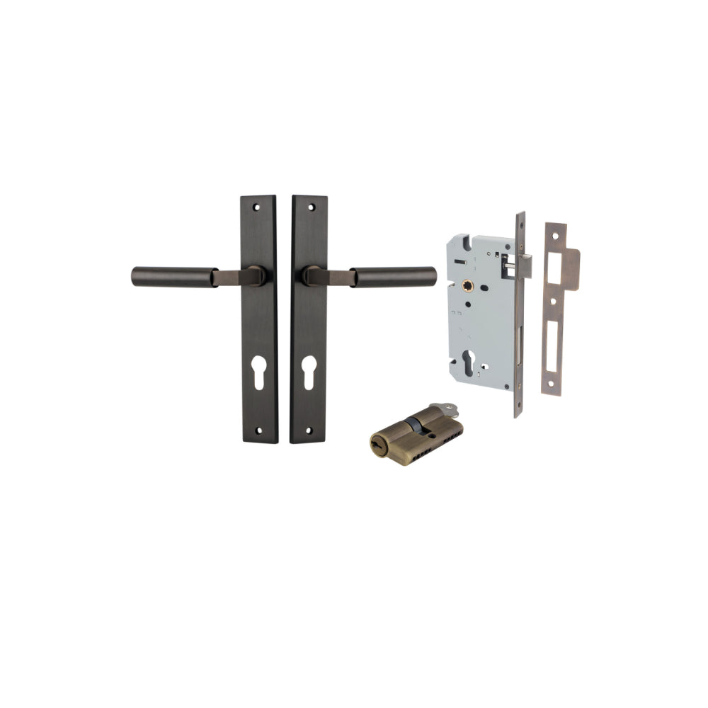 Door Lever Berlin Rectangular Euro Pair Signature Brass CTC85mm L120xP57mm BPH240xW38mm Mortice Lock Euro Signature Brass CTC85mm Backset 60mm, Euro Cylinder Dual Function 5 Pin Signature Brass 65mm KA4 in Signature Brass