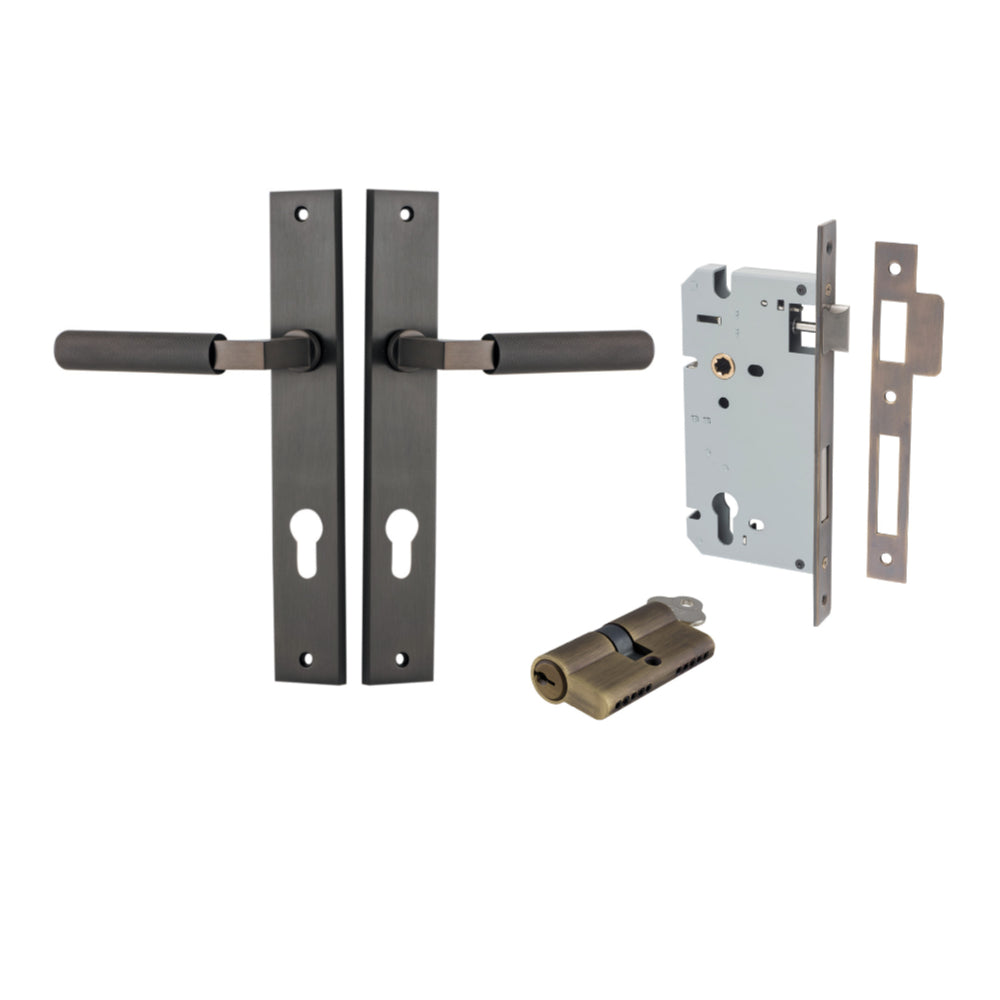 Door Lever Brunswick Rectangular Euro Pair Signature Brass CTC85mm L120xP57mm BPH240xW38mm, Mortice Lock Euro Signature Brass CTC85mm Backset 60mm, Euro Cylinder Dual Function 5 Pin Signature Brass 65mm KA4 in Signature Brass