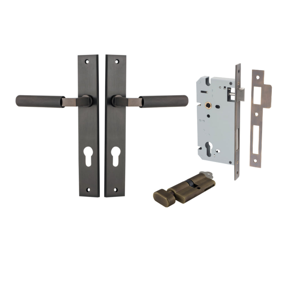 Door Lever Brunswick Rectangular Euro Pair Signature Brass CTC85mm L120xP57mm BPH240xW38mm, Mortice Lock Euro Signature Brass CTC85mm Backset 60mm, Euro Cylinder Key Thumb 5 Pin Signature Brass 65mm KA4 in Signature Brass