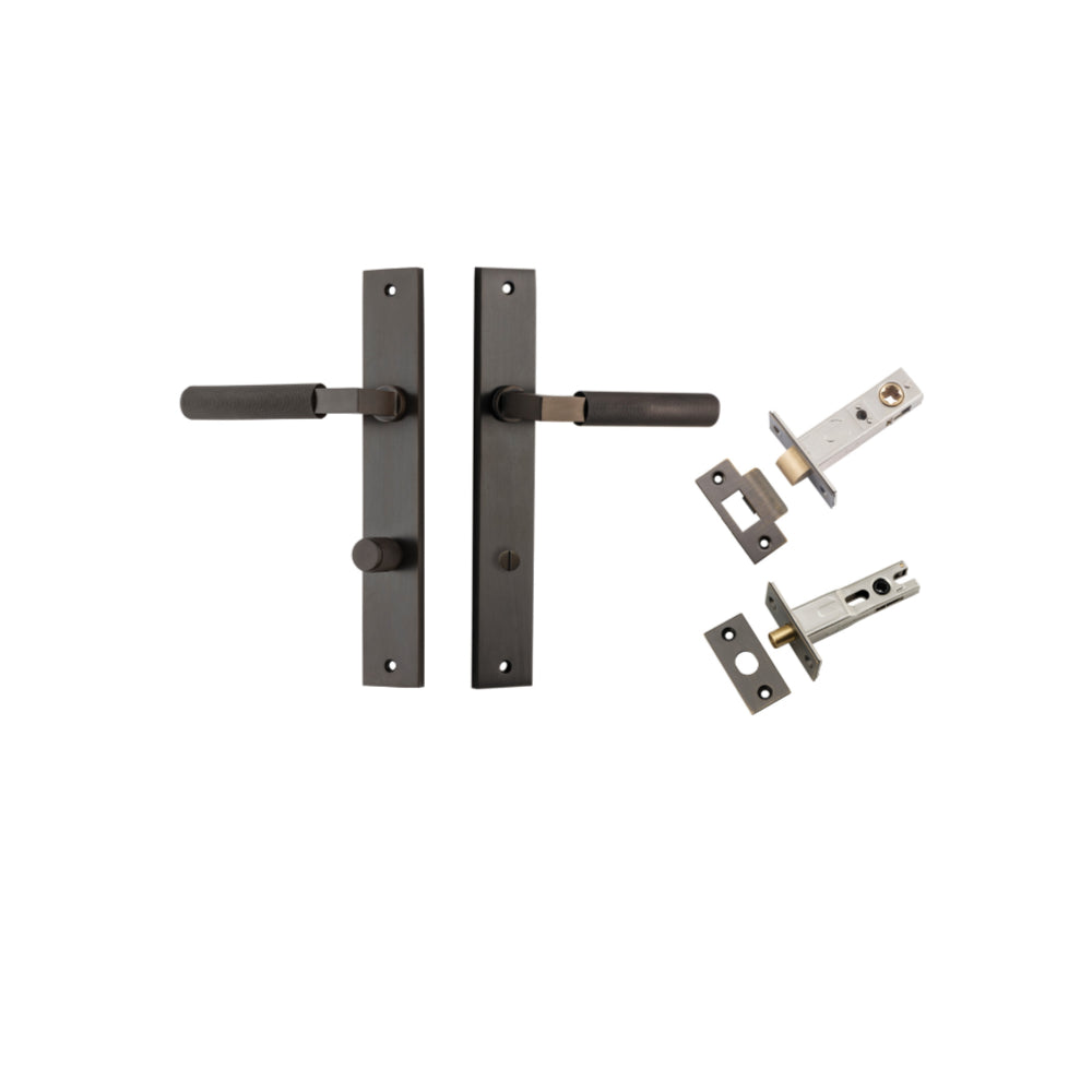 Door Lever Brunswick Rectangular Privacy Signature Brass CTC85mm L120xP57mm BPH240xW38mm Privacy Kit, Tube Latch Split Cam 'T' Striker Signature Brass Backset 60mm, Privacy Bolt Round Bolt Signature Brass Backset 60mm in Signature Brass