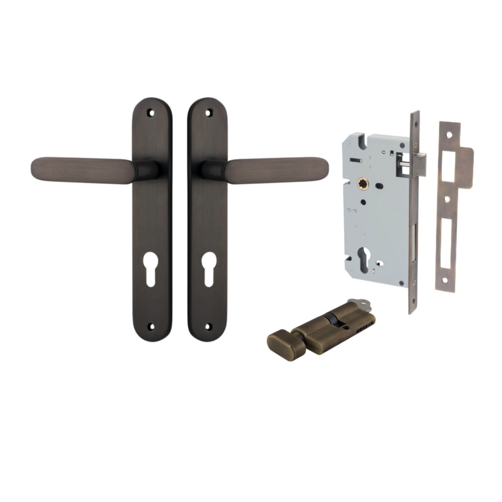 Door Lever Bronte Oval Euro Pair Signature Brass CTC85mm L117xP53mm BPH240xW40mm Mortice Lock Euro Signature Brass CTC85mm Backset 60mm, Euro Cylinder Key Thumb 5 Pin Signature Brass 65mm KA4 in Signature Brass