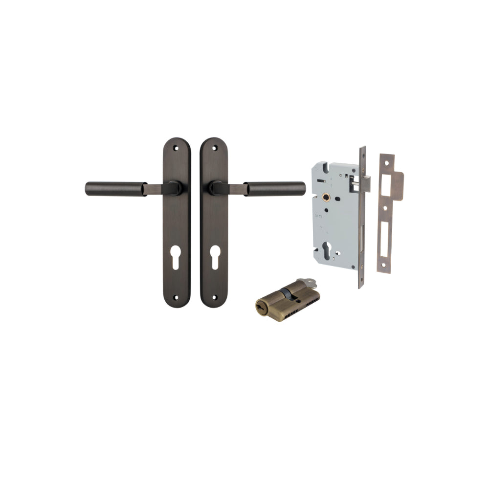 Door Lever Berlin Oval Euro Pair Signature Brass CTC85mm L120xP57mm BPH240xW40mm Mortice Lock Euro Signature Brass CTC85mm Backset 60mm, Euro Cylinder Dual Function 5 Pin Signature Brass 65mm KA4 in Signature Brass