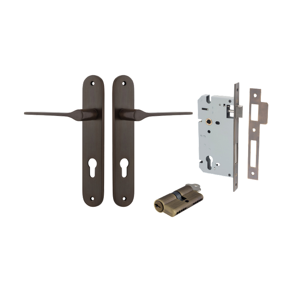 Door Lever Como Oval Euro Pair Signature Brass CTC85mm L119xP59mm BPH240xW40mm Mortice Lock Euro Signature Brass CTC85mm Backset 60mm, Euro Cylinder Dual Function 5 Pin Signature Brass 65mm KA4 in Signature Brass
