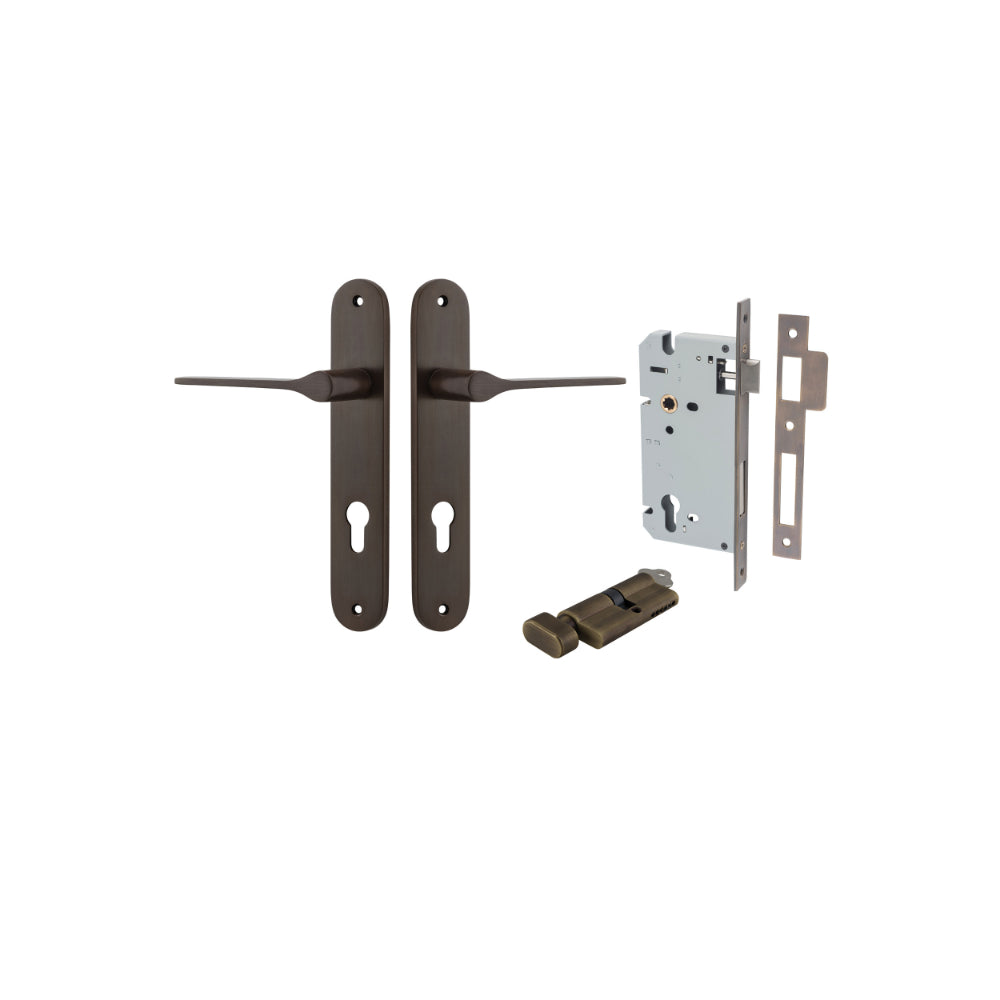 Door Lever Como Oval Euro Pair Signature Brass CTC85mm L119xP59mm BPH240xW40mm Mortice Lock Euro Signature Brass CTC85mm Backset 60mm, Euro Cylinder Key Thumb 5 Pin Signature Brass 65mm KA4 in Signature Brass
