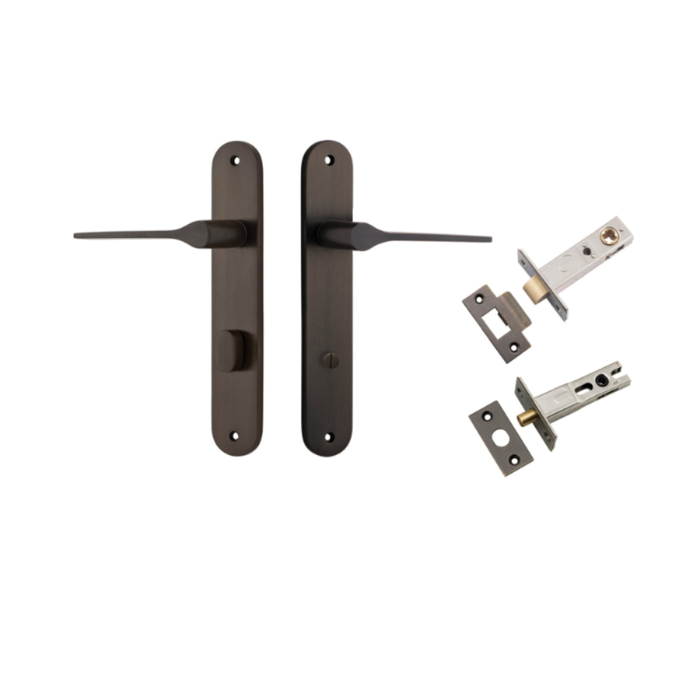Door Lever Como Oval Privacy Signature Brass CTC85mm L119xP59mm BPH240xW40mm Privacy Kit Tube Latch Split Cam 'T' Striker Signature Brass Backset 60mm, Privacy Bolt Round Bolt Signature Brass Backset 60mm in Signature Brass
