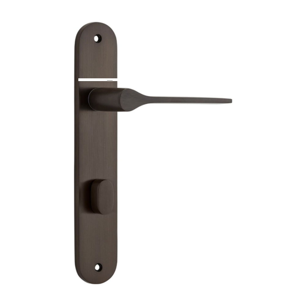 Door Lever Como Oval Privacy Signature Brass CTC85mm H240xW40xP59mm in Signature Brass