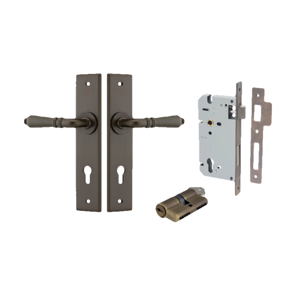 Door Lever Sarlat Chamfered Euro Pair Signature Brass CTC85mm L111xP55mm BPH240xW50mm Mortice Lock Euro Signature Brass CTC85mm Backset 60mm, Euro Cylinder Dual Function 5 Pin Signature Brass 65mm KA4 in Signature Brass