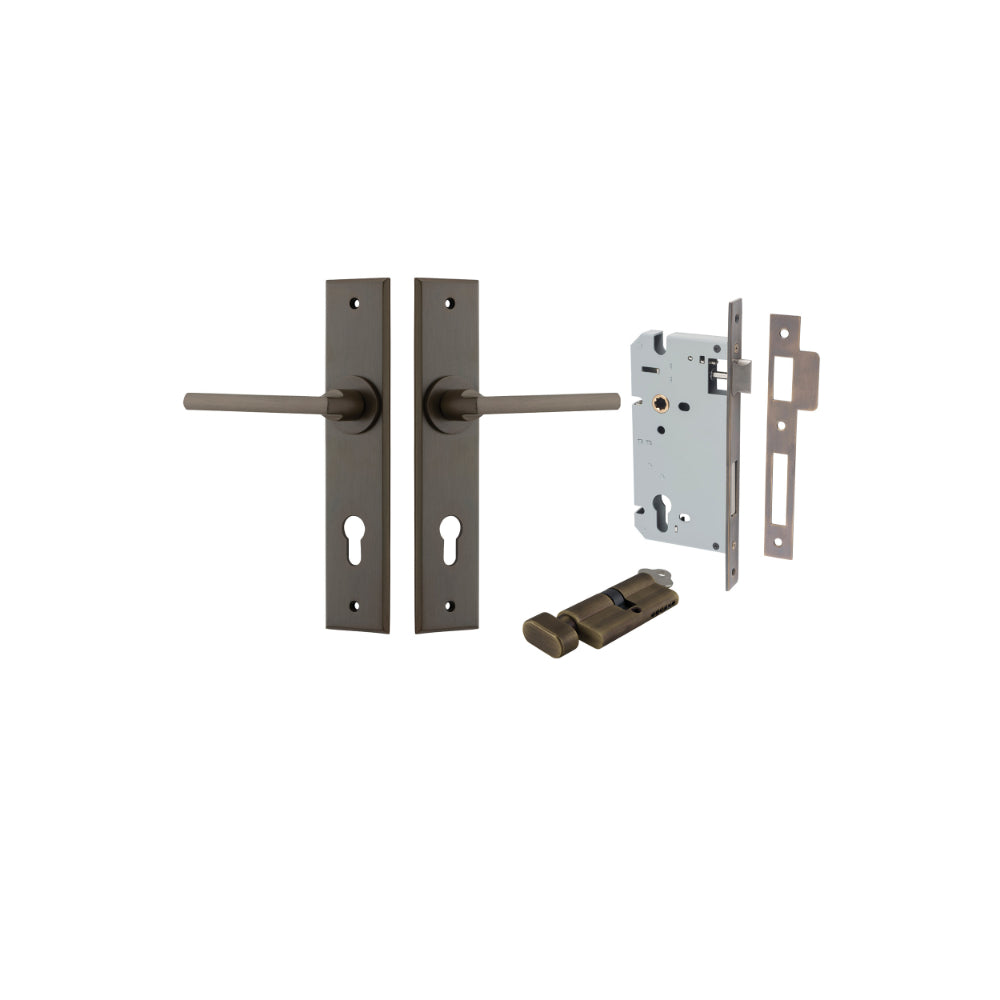 Door Lever Baltimore Chamfered Euro Pair Signature Brass CTC85mm L118xP56mm BPH240xW50mm Mortice Lock Euro Signature Brass CTC85mm Backset 60mm, Euro Cylinder Key Thumb 5 Pin Signature Brass 65mm KA4 in Signature Brass
