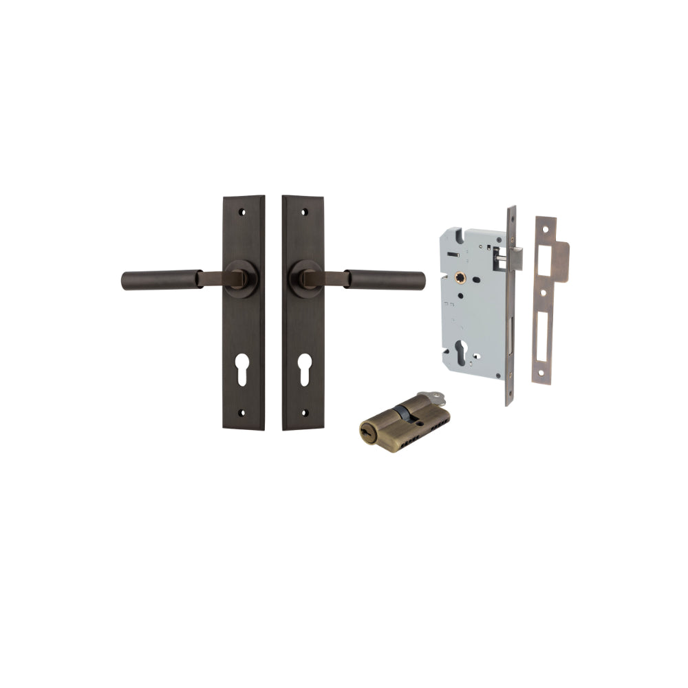 Door Lever Berlin Chamfered Euro Pair Signature Brass CTC85mm L120xP59mm BPH240xW50mm Mortice Lock Euro Signature Brass CTC85mm Backset 60mm, Euro Cylinder Dual Function 5 Pin Signature Brass 65mm KA4 in Signature Brass