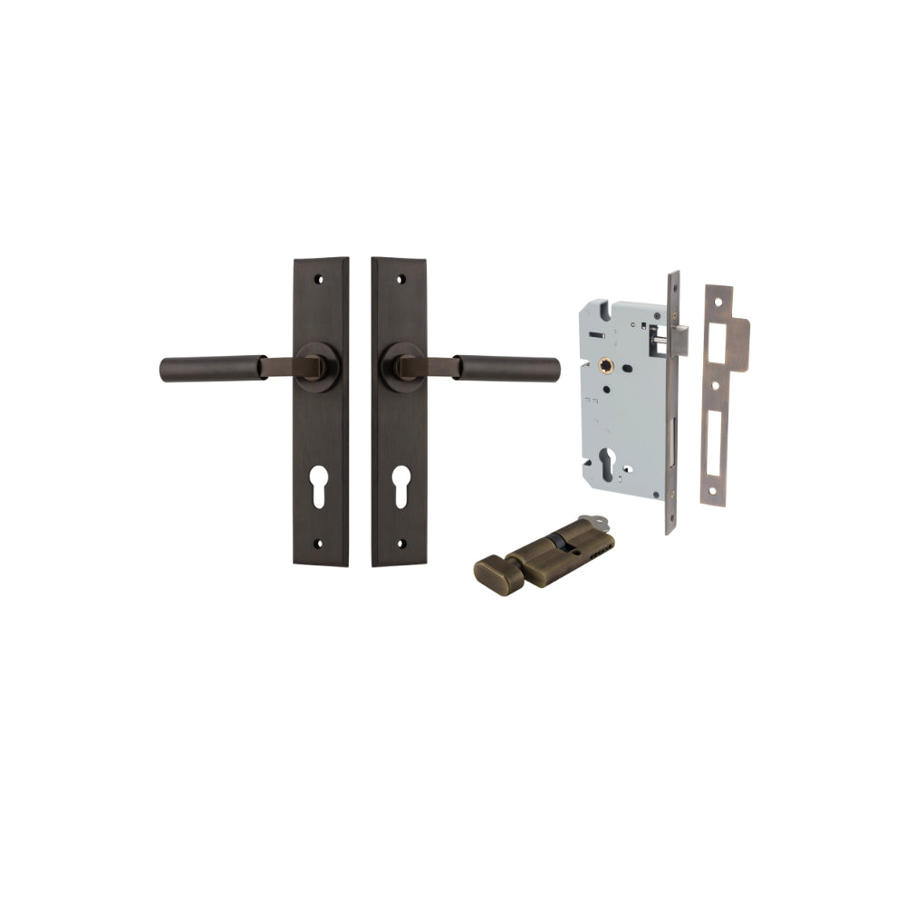Door Lever Berlin Chamfered Euro Pair Signature Brass CTC85mm L120xP59mm BPH240xW50mm Mortice Lock Euro Signature Brass CTC85mm Backset 60mm, Euro Cylinder Key Thumb 5 Pin Signature Brass 65mm KA4 in Signature Brass