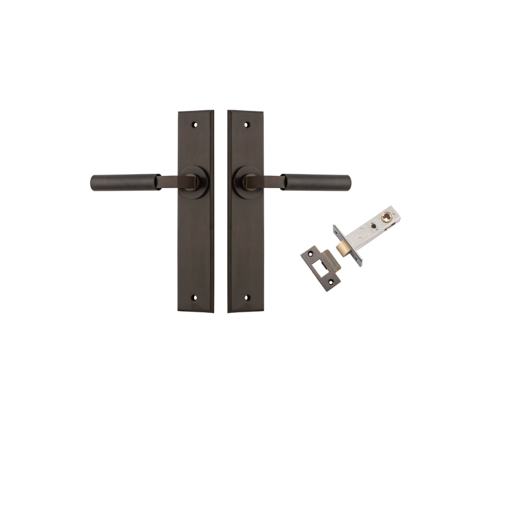Door Lever Berlin Chamfered Signature Brass L120xP59mm BPH240xW50mm Passage Kit Tube Latch Split Cam 'T' Striker Signature Brass Backset 60mm in Signature Brass