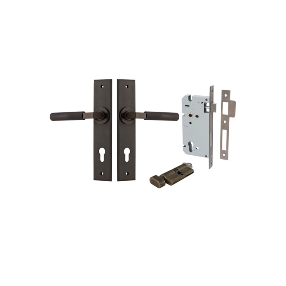 Door Lever Brunswick Chamfered Euro Pair Signature Brass CTC85mm L120xP59mm BPH240xW50mm Mortice Lock Euro Signature Brass CTC85mm Backset 60mm, Euro Cylinder Key Thumb 5 Pin Signature Brass 65mm KA4 in Signature Brass