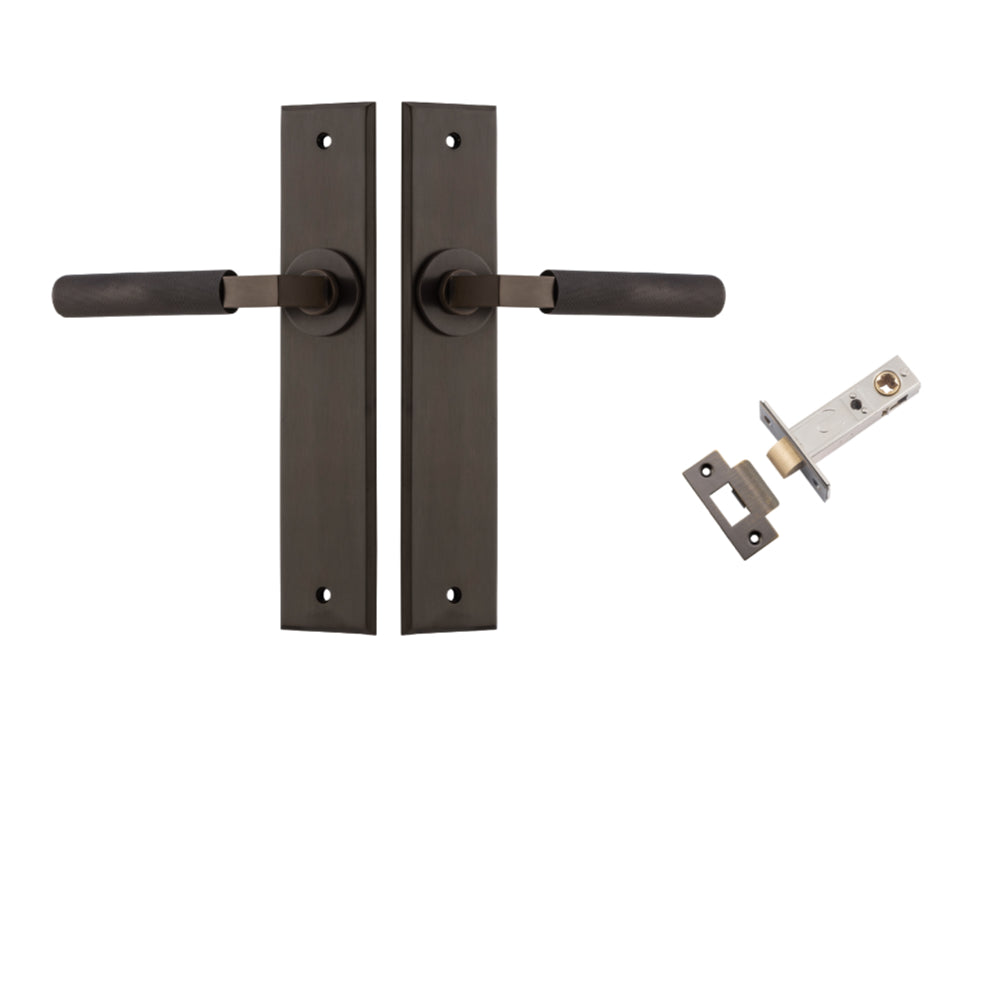Door Lever Brunswick Knurled Chamfered Signature Brass L120xP59mm BPH240xW50mm Passage Kit Tube Latch Split Cam 'T' Striker Signature Brass Backset 60mm in Signature Brass
