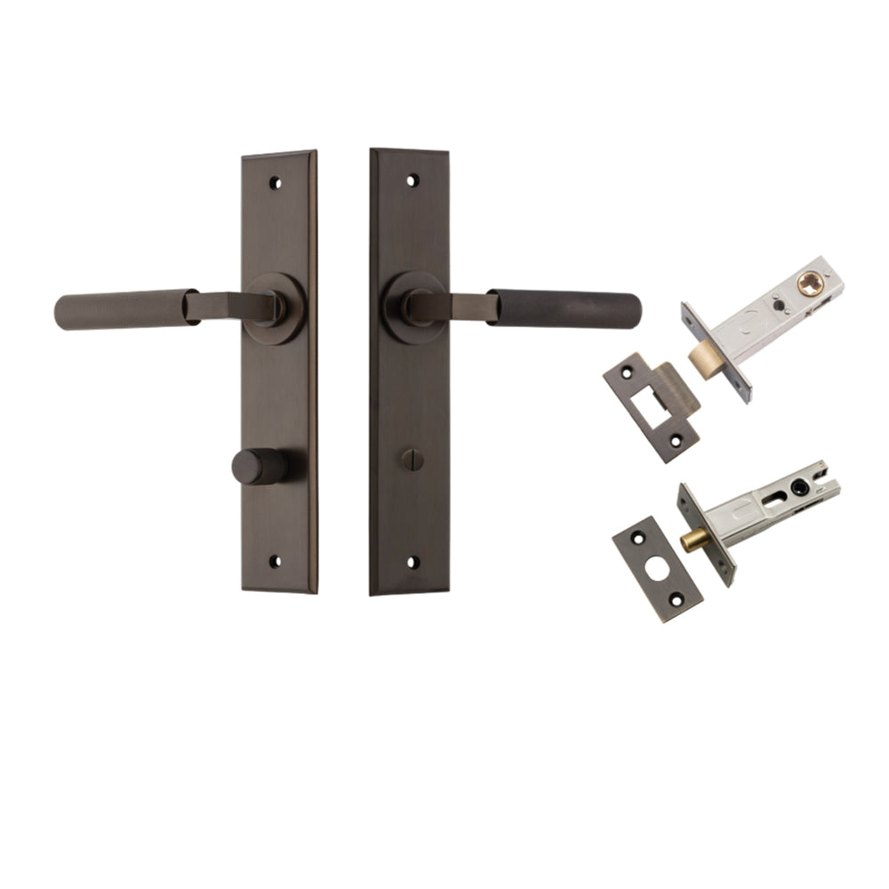 Door Lever Brunswick Chamfered Privacy Signature Brass CTC85mm L120xP59mm BPH240xW50mm Privacy Kit Tube Latch Split Cam 'T' Striker Signature Brass Backset 60mm, Privacy Bolt Round Bolt Signature Brass Backset 60mm in Signature Brass