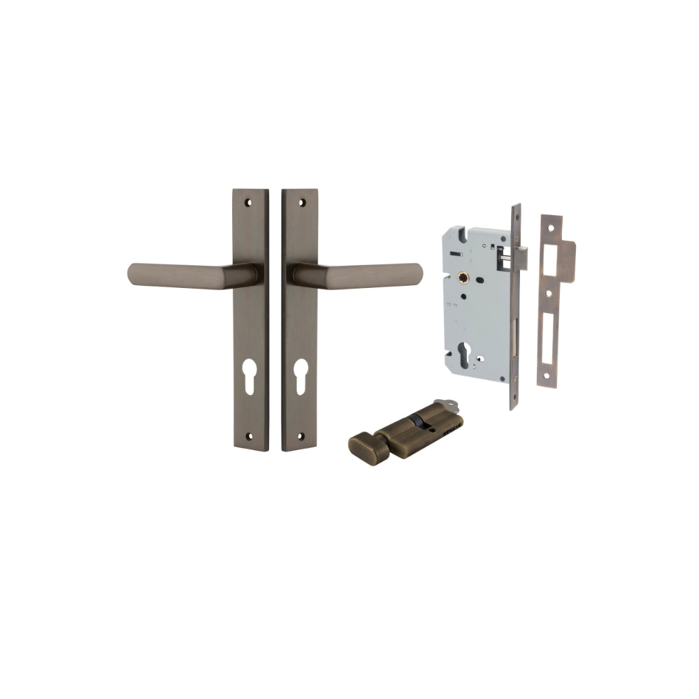 Door Lever Osaka Rectangular Euro Pair Signature Brass CTC85mm H240xW38xP55mm Entrance Kit, Mortice Lock Euro Signature Brass CTC85mm Backset 60mm, Euro Cylinder Key Thumb 6 Pin Signature Brass L70mm KA1 in Signature Brass