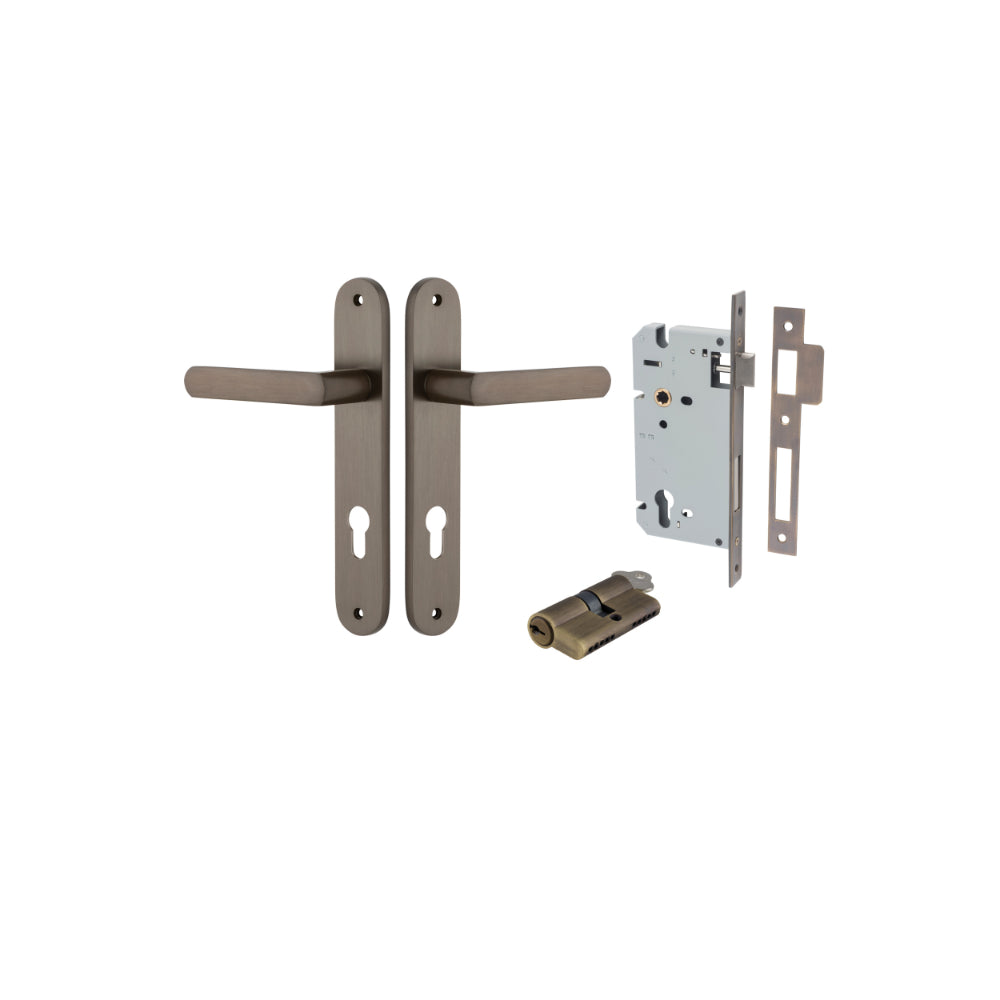 Door Lever Osaka Oval Euro Pair Signature Brass CTC85mm H240xW40xP55mm Entrance Kit Mortice Lock Euro Signature Brass CTC85mm Backset 60mm, Euro Cylinder Dual Function 5 Pin Signature Brass L65mm KA1 in Signature Brass