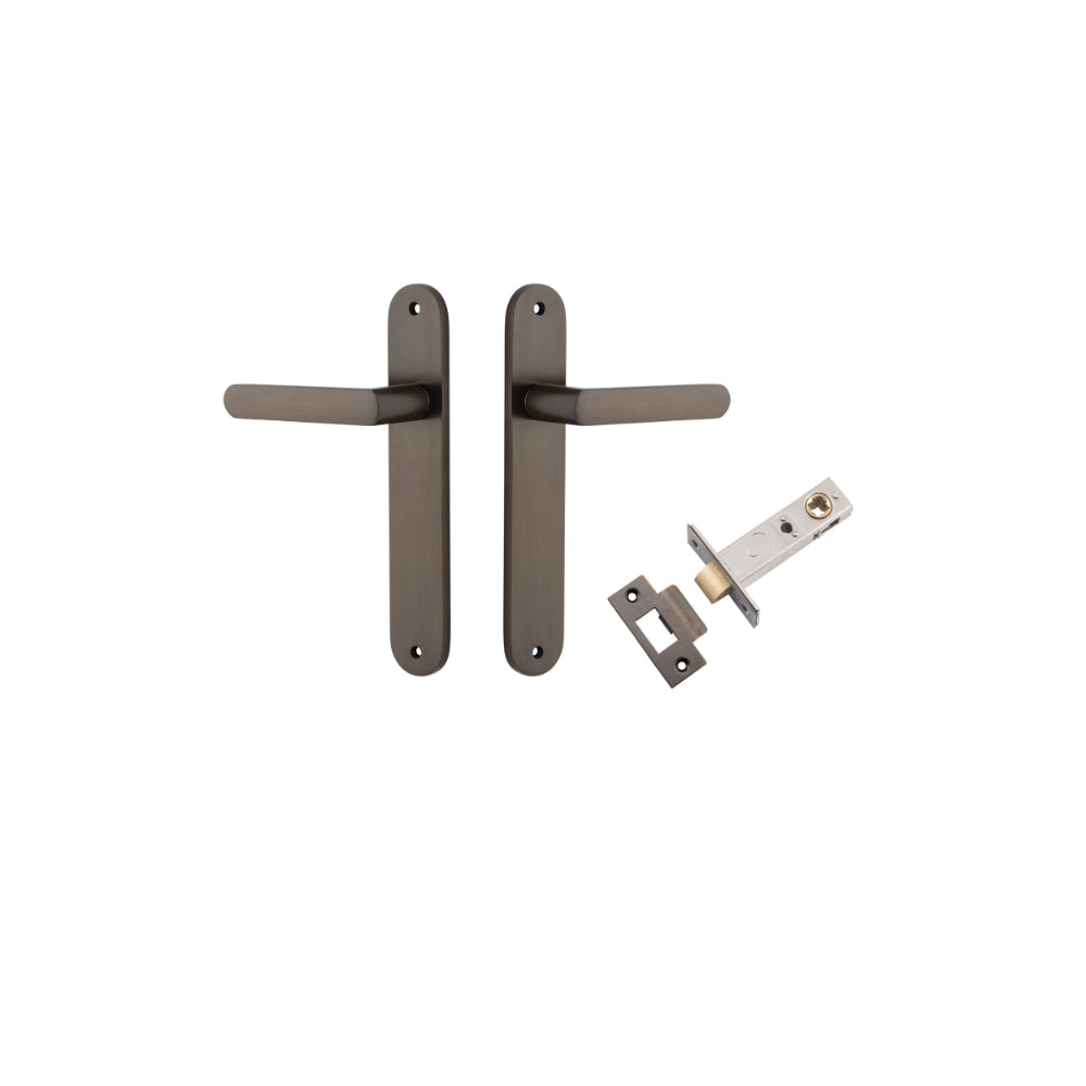 Door Lever Osaka Oval Latch Pair Signature Brass H240xW40xP55mm Passage Kit Tube Latch Split Cam 'T' Striker Signature Brass Backset 60mm in Signature Brass