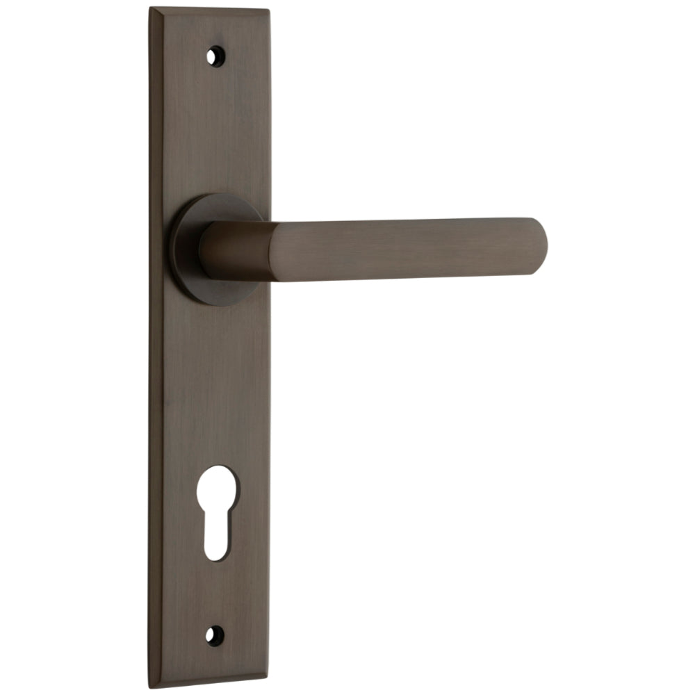 Door Lever Osaka Chamfered Euro Pair Signature Brass CTC85mm H240xW50xP55mm in Signature Brass