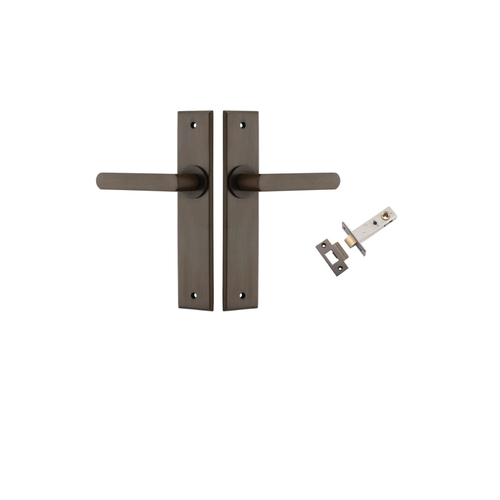 Door Lever Osaka Chamfered Signature Brass L120xP54mm BPH240xW50mm Passage Kit Tube Latch Split Cam 'T' Striker Signature Brass Backset 60mm in Signature Brass
