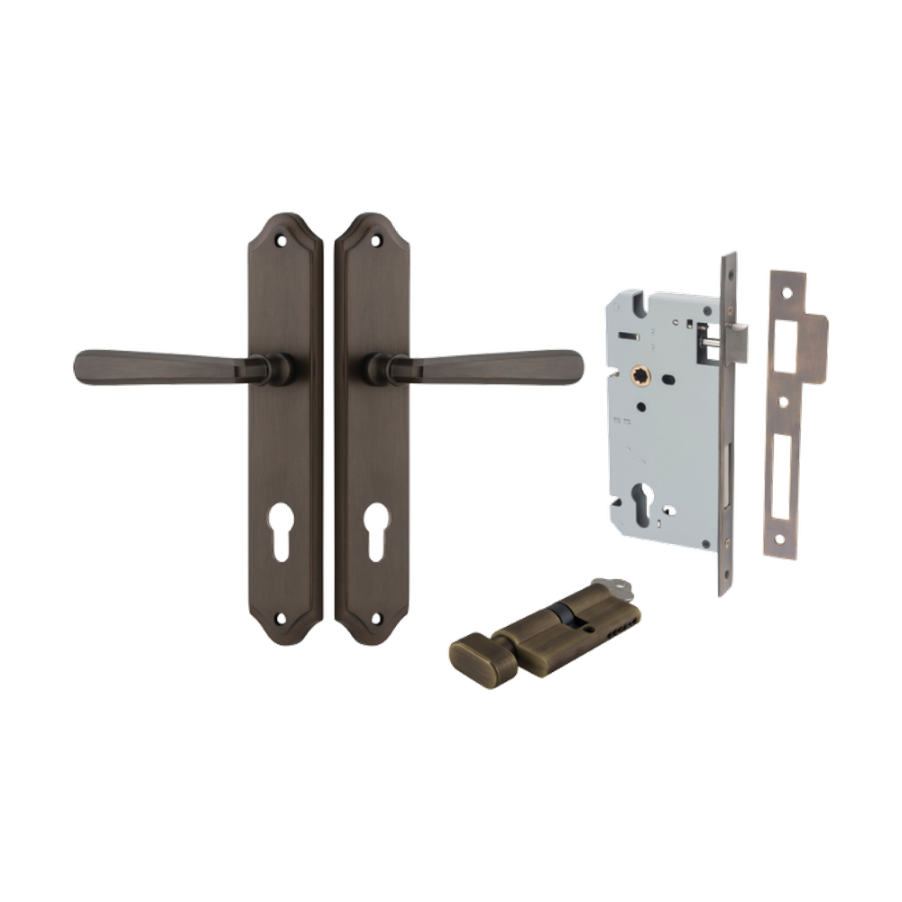 Door Lever Copenhagen Shouldered Euro Pair Signature Brass CTC85mm H250xW48xP61mm Entrance Kit Mortice Lock Euro Signature Brass CTC85mm Backset 60mm, Euro Cylinder Key Thumb 6 Pin Signature Brass L70mm KA1 in Signature Brass