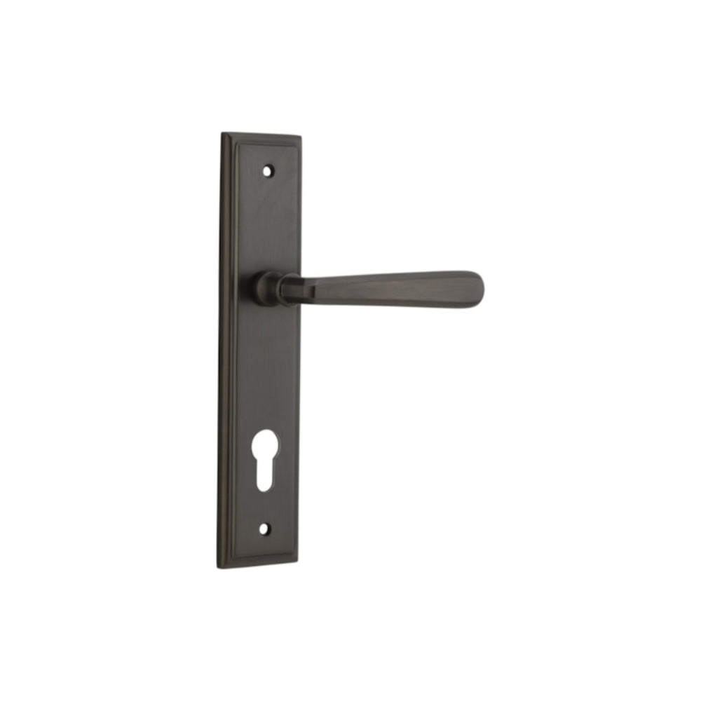 Door Lever Copenhagen Stepped Euro Pair Signature Brass CTC85mm H237xW50xP61mm in Signature Brass