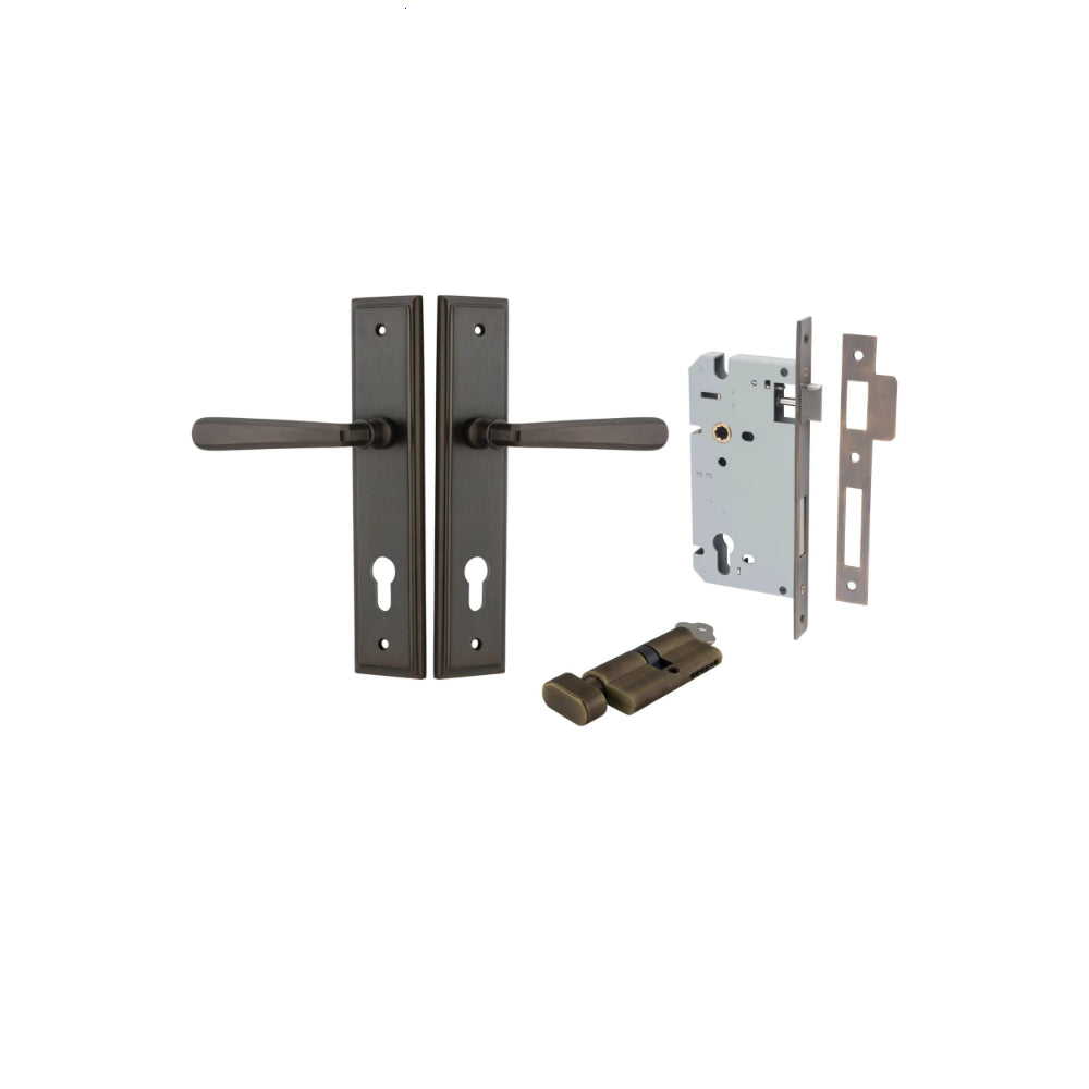 Door Lever Copenhagen Stepped Signature Brass Key / Thumb Entrance Kit in Signature Brass